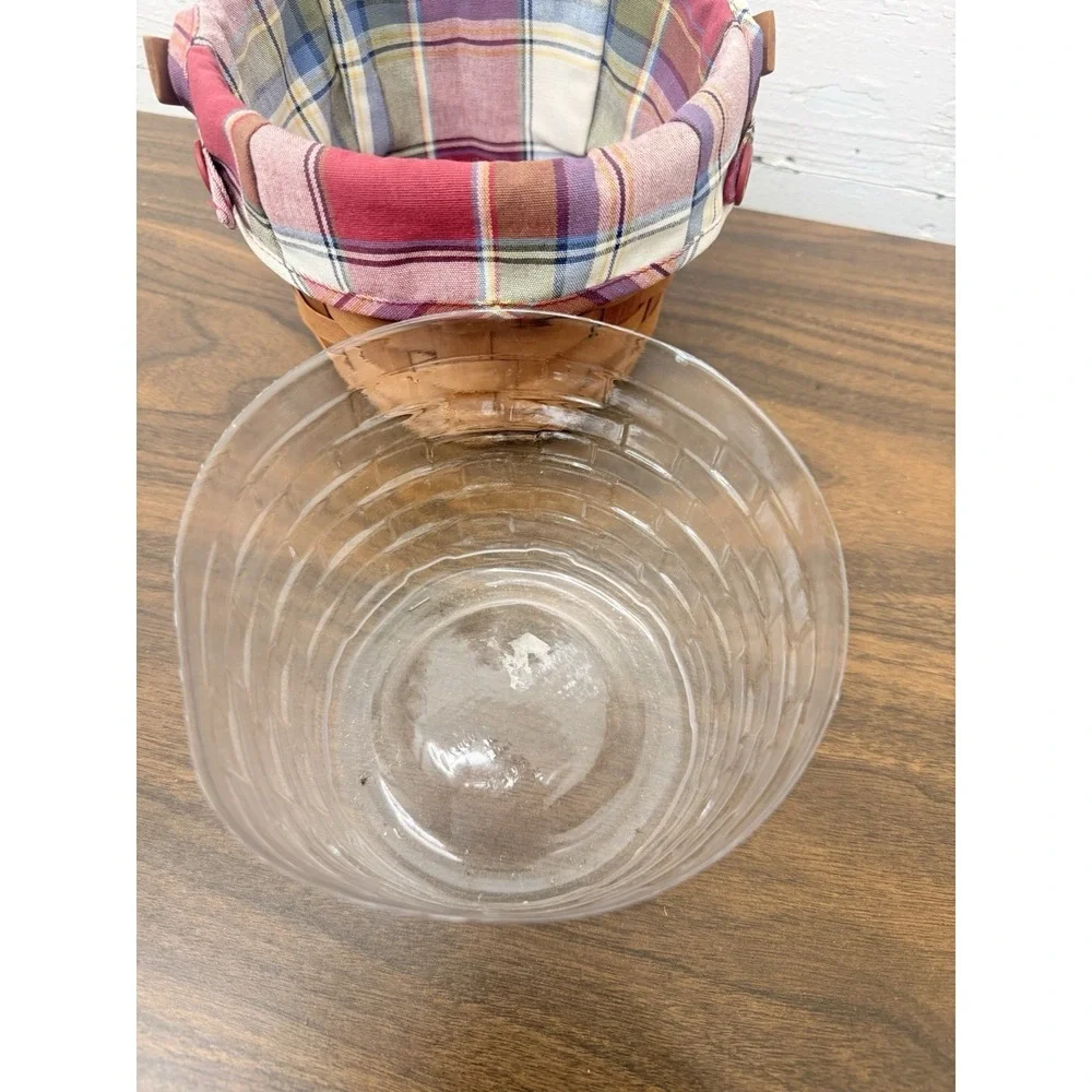 Longaberger Swing Handle Small Fruit Basket Plaid Button Liner Vintage 1989 5